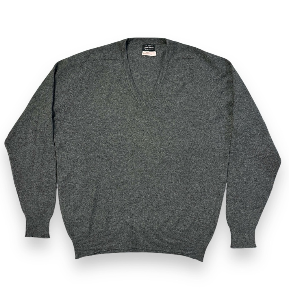 BROOKS BROTHERS Grey V Neck 100% Cashmere Sweater VINTAGE